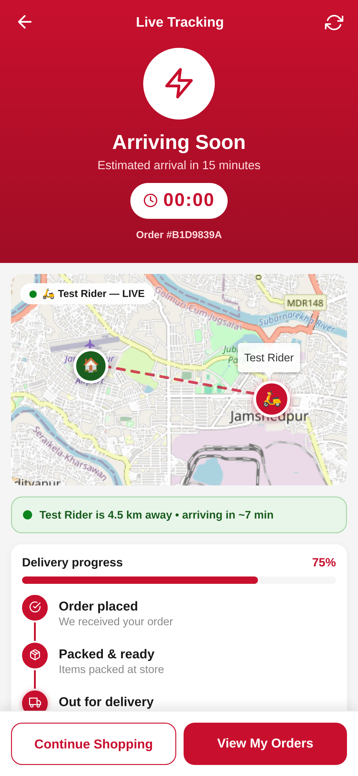 Live order tracking on map